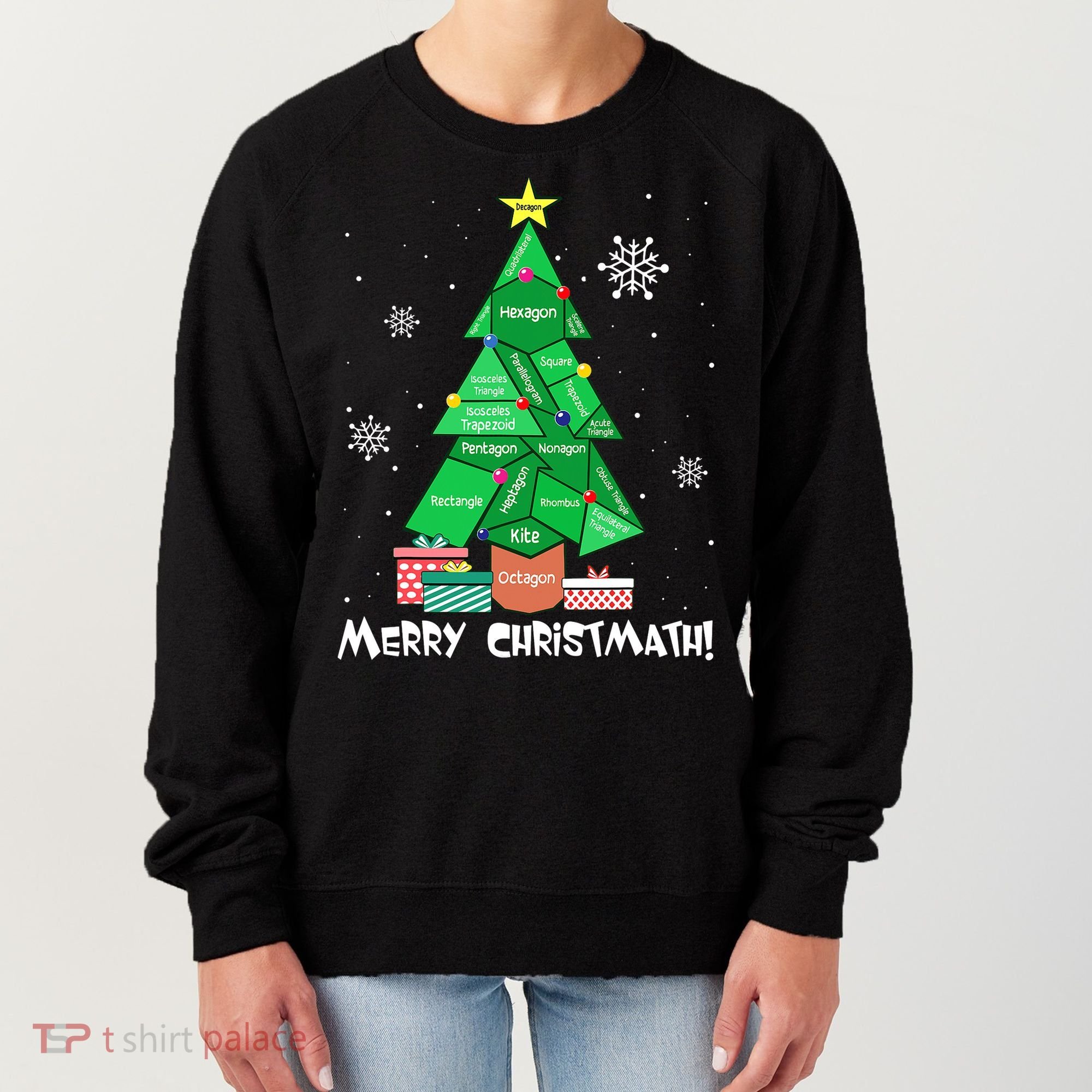 Math Teacher Polygon Christmas Tree Geometry Merry Christmas Women's Sweatshirt