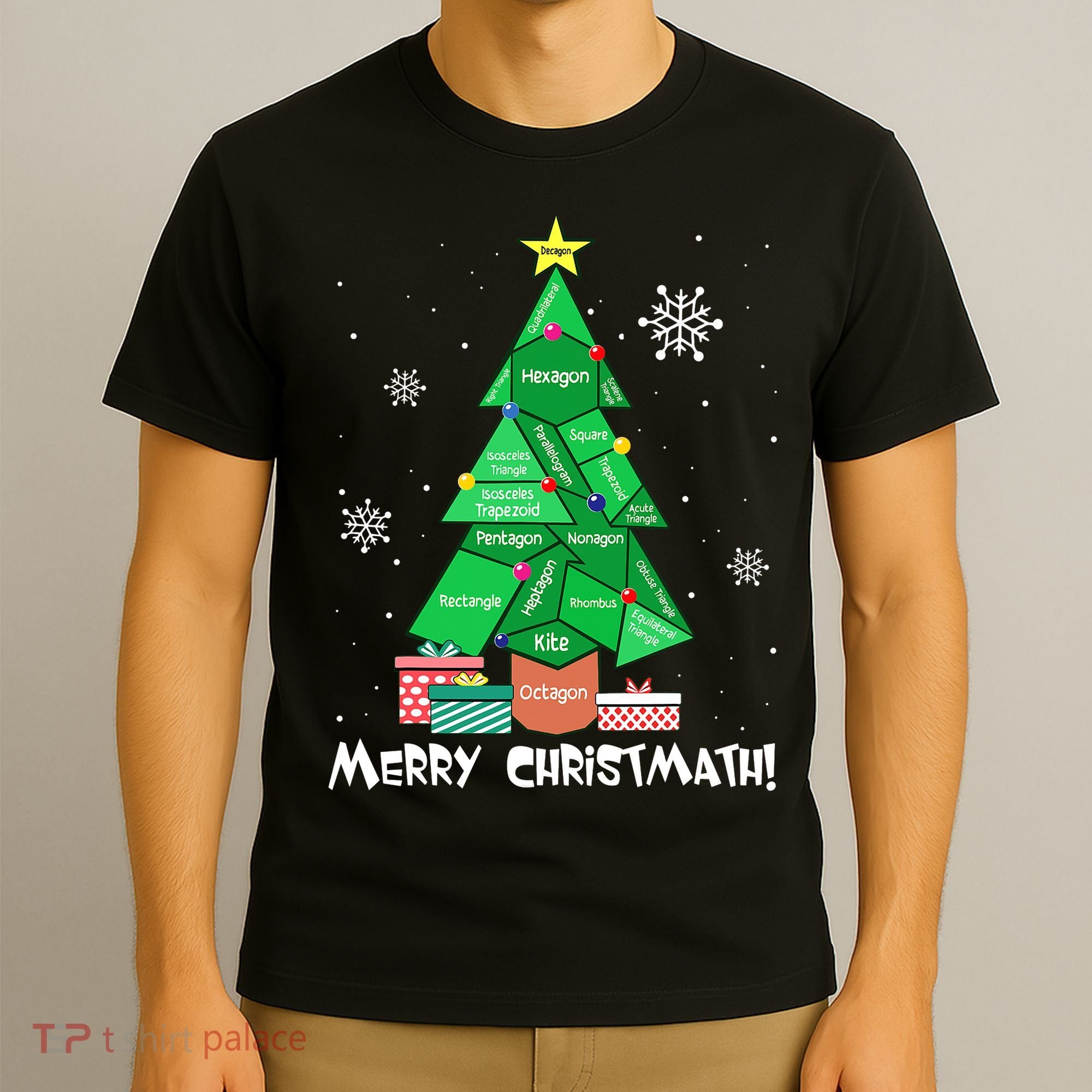 Math Teacher Polygon Christmas Tree Geometry Merry Christmas T-Shirt