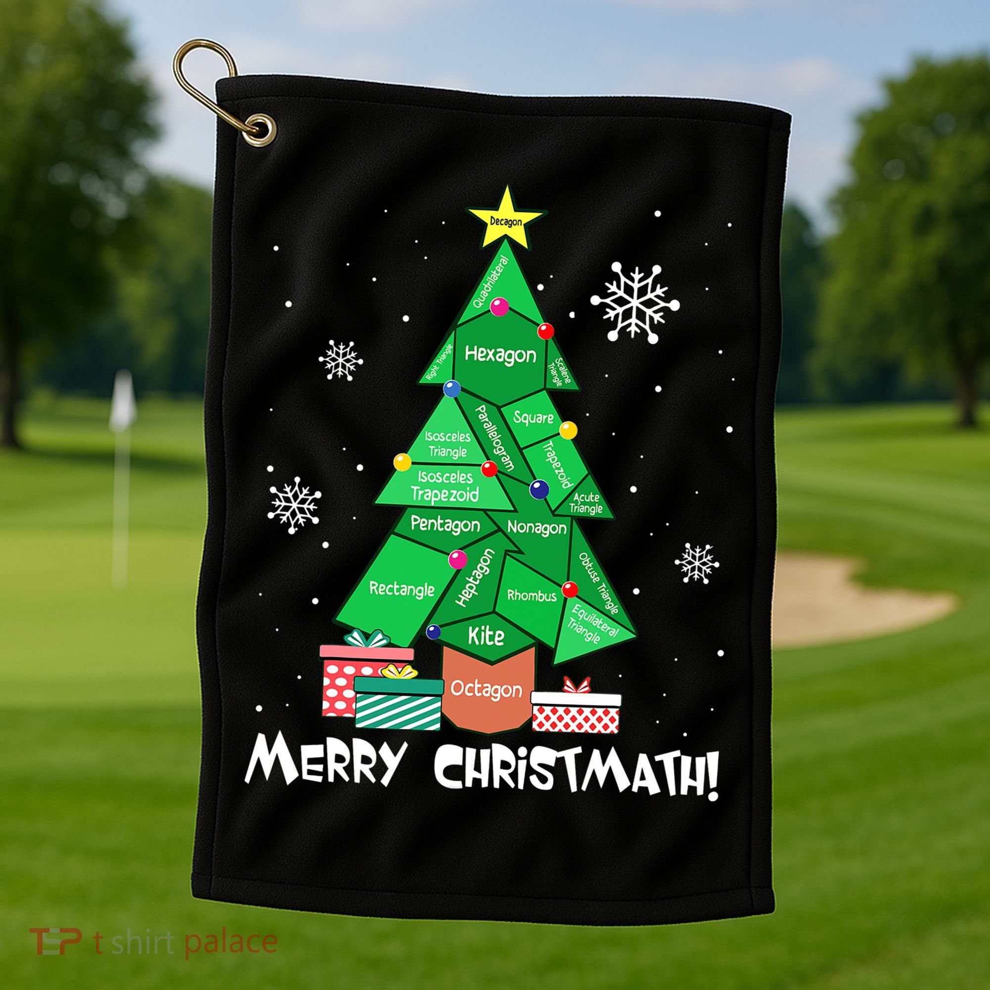 Math Teacher Polygon Christmas Tree Geometry Merry Christmas Golf Towel