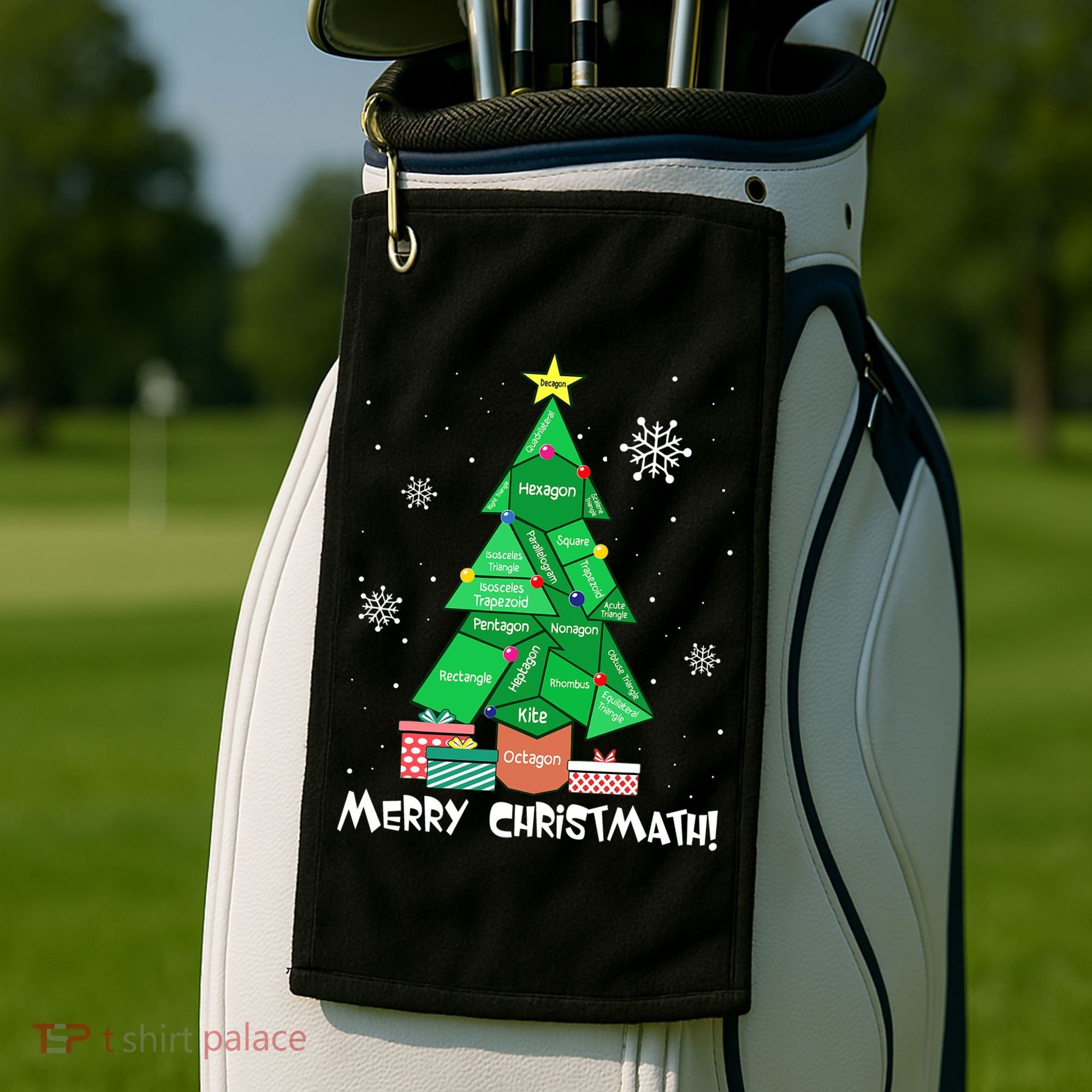 Math Teacher Polygon Christmas Tree Geometry Merry Christmas Golf Towel
