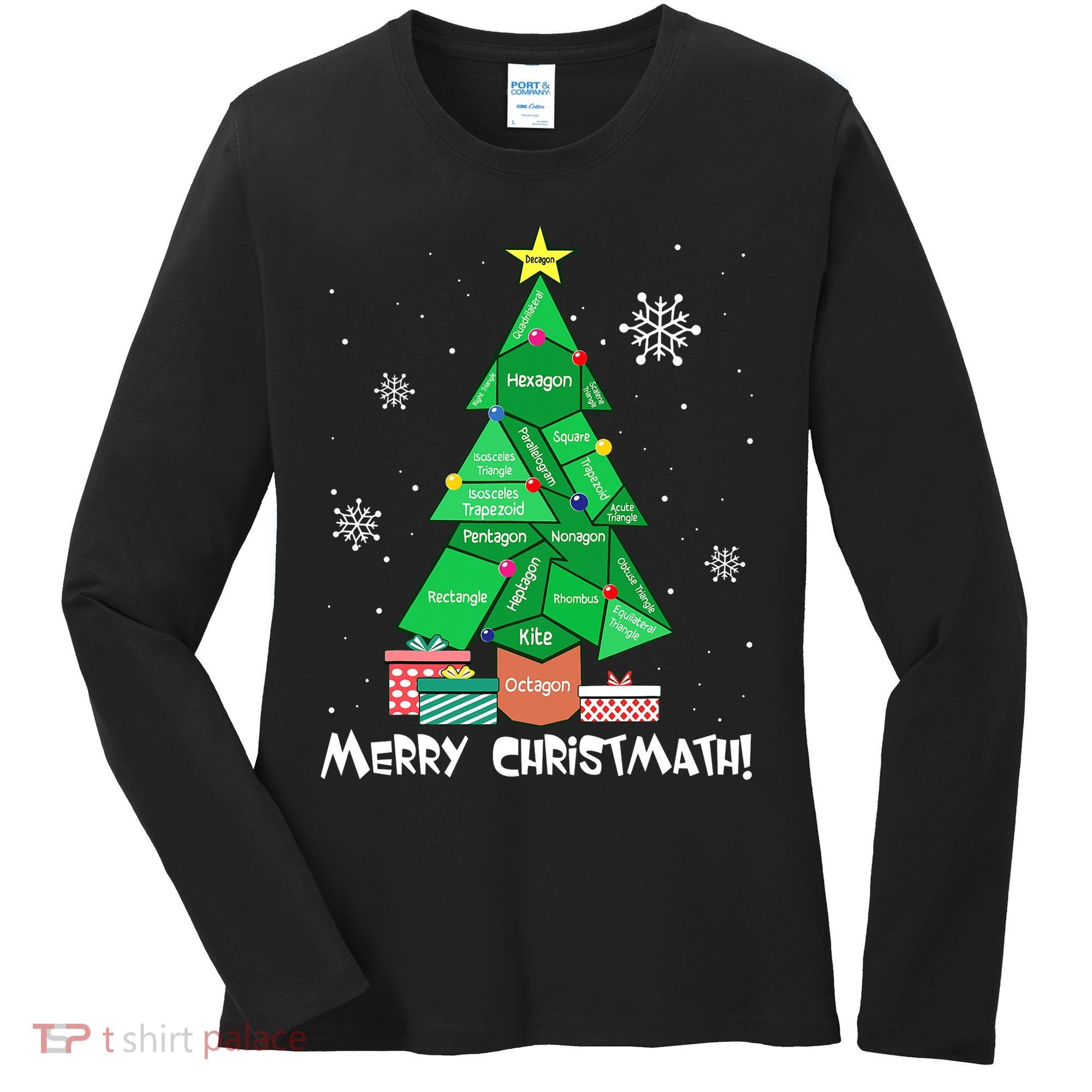 Math Teacher Polygon Christmas Tree Geometry Merry Christmas Women's Long Sleeve Shirt