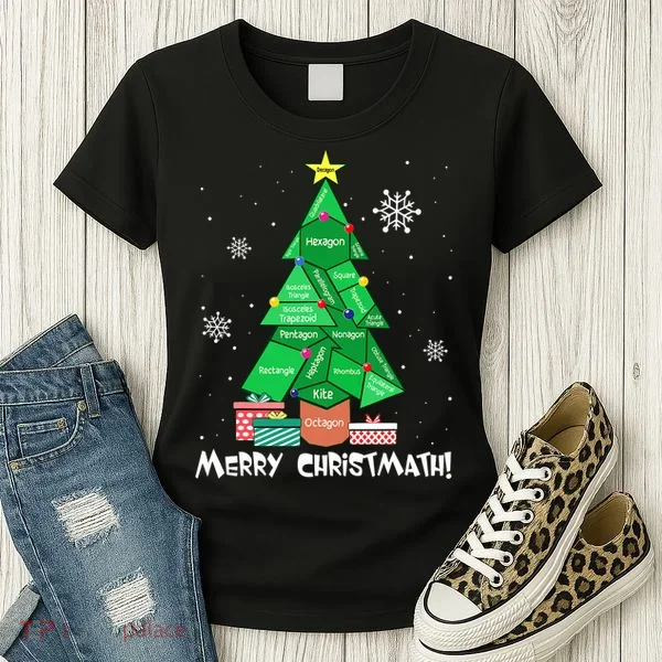 Math Teacher Polygon Christmas Tree Geometry Merry Christmas Women's T-Shirt