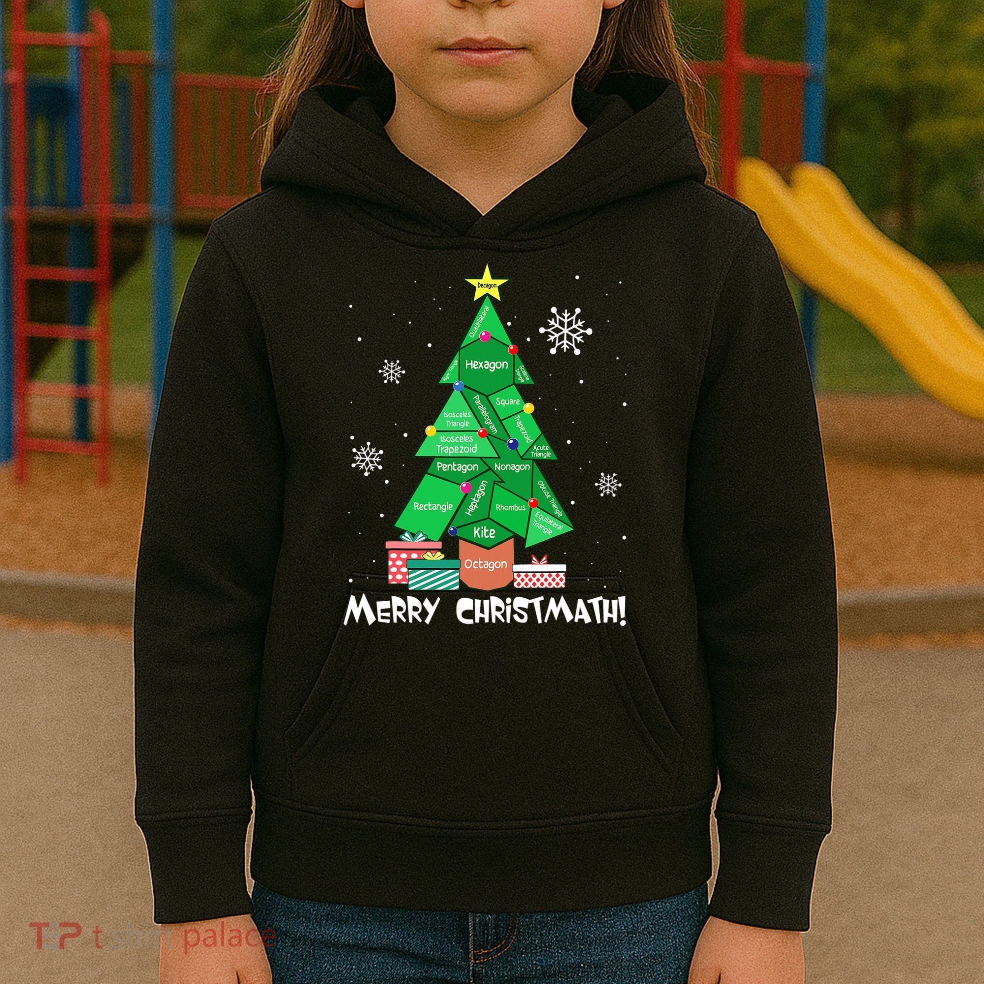 Math Teacher Polygon Christmas Tree Geometry Merry Christmas Kids Hoodie