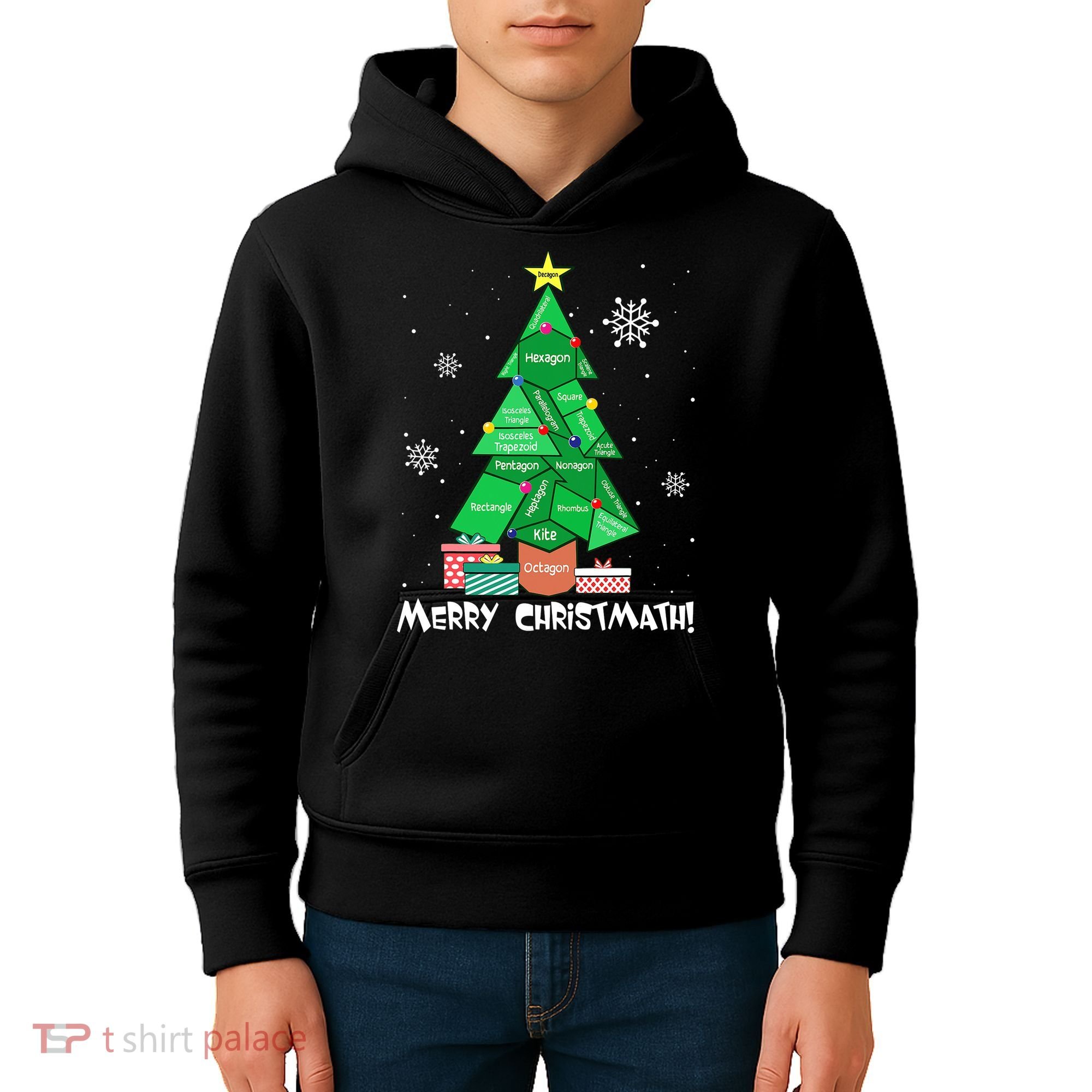 Math Teacher Polygon Christmas Tree Geometry Merry Christmas Kids Hoodie