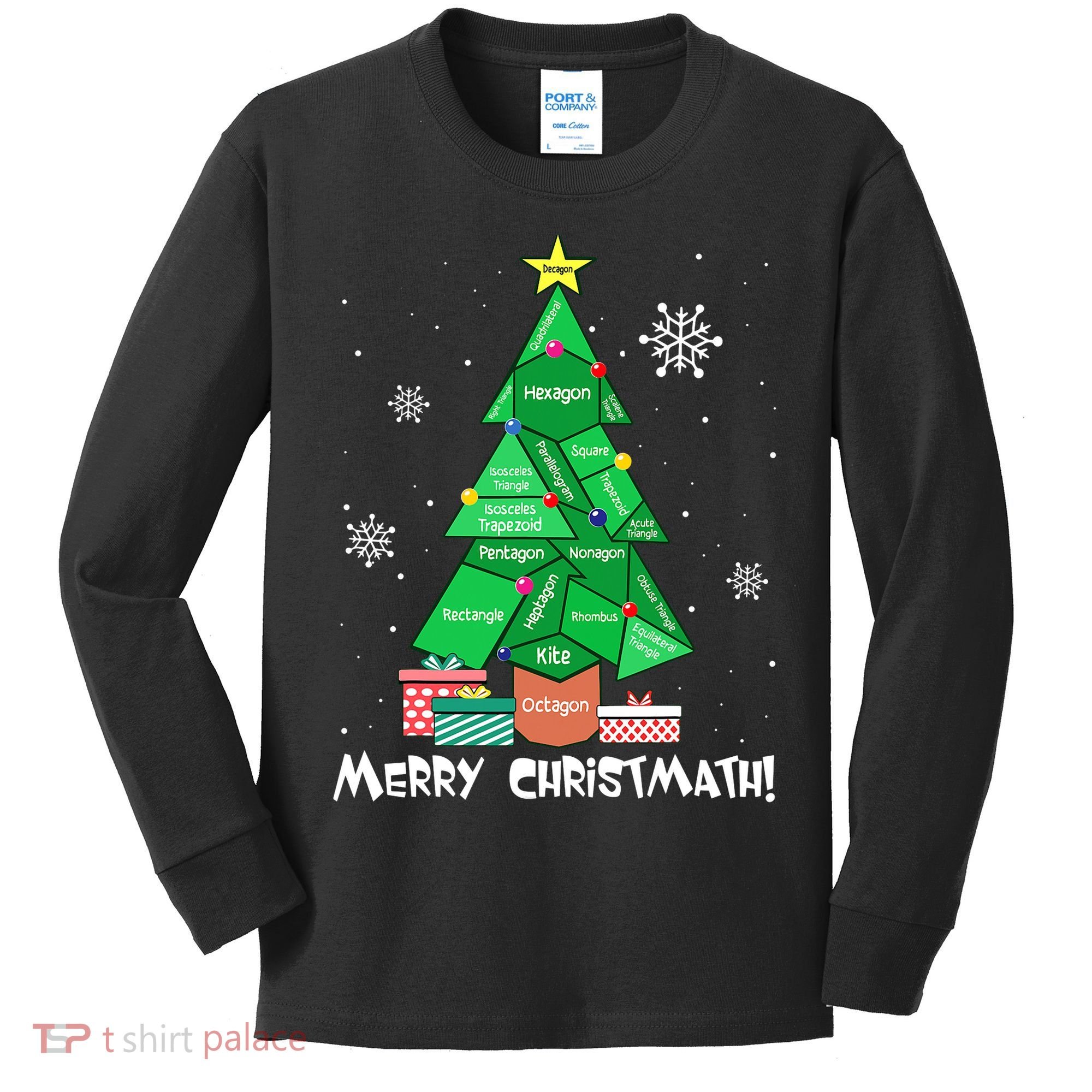 Math Teacher Polygon Christmas Tree Geometry Merry Christmas Kids Long Sleeve Shirt