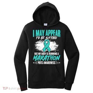Marathon Turquoise Pots Awareness Dysautonomia Awareness Cool Gift Women's Hoodie