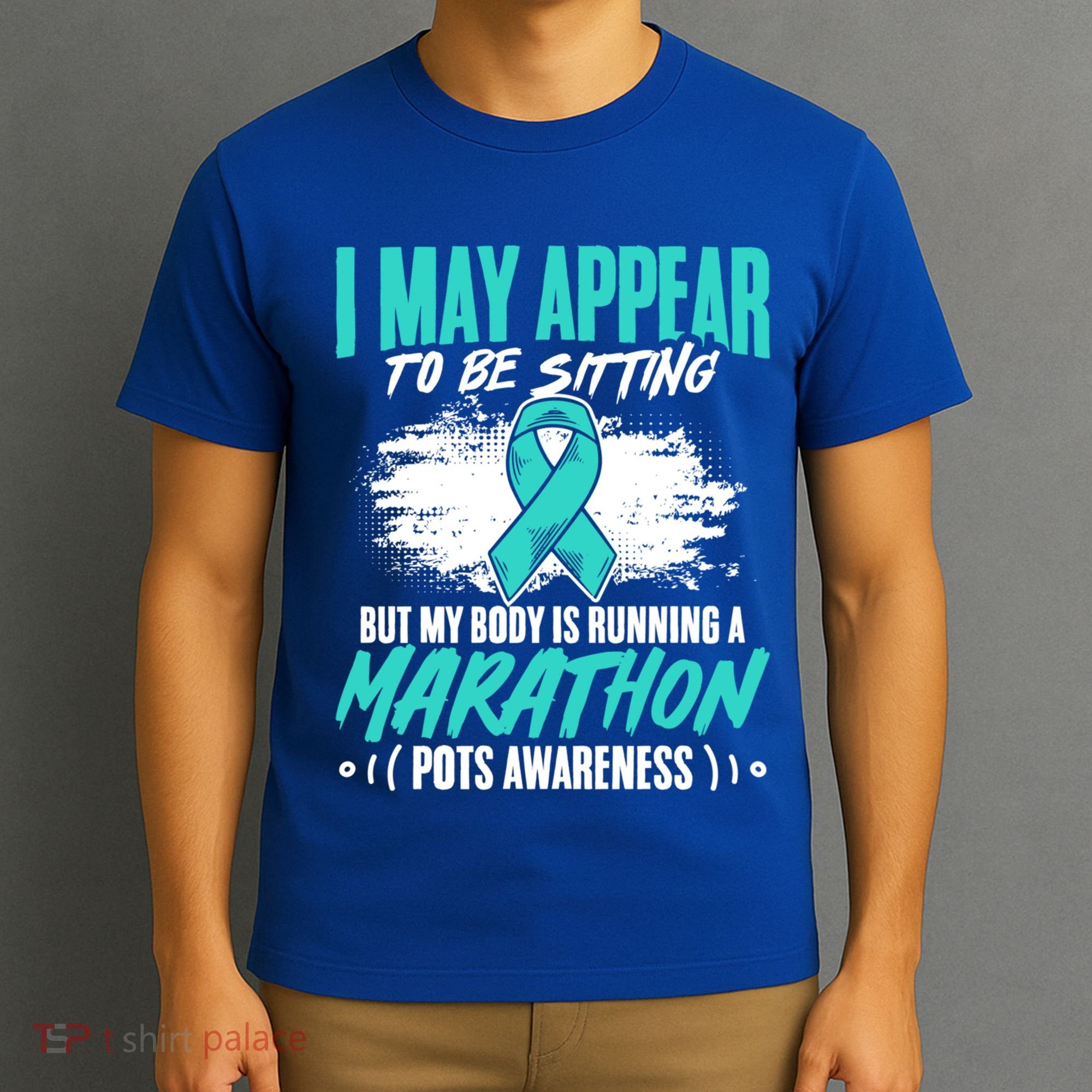 Marathon Turquoise Pots Awareness Dysautonomia Awareness Cool Gift T-Shirt