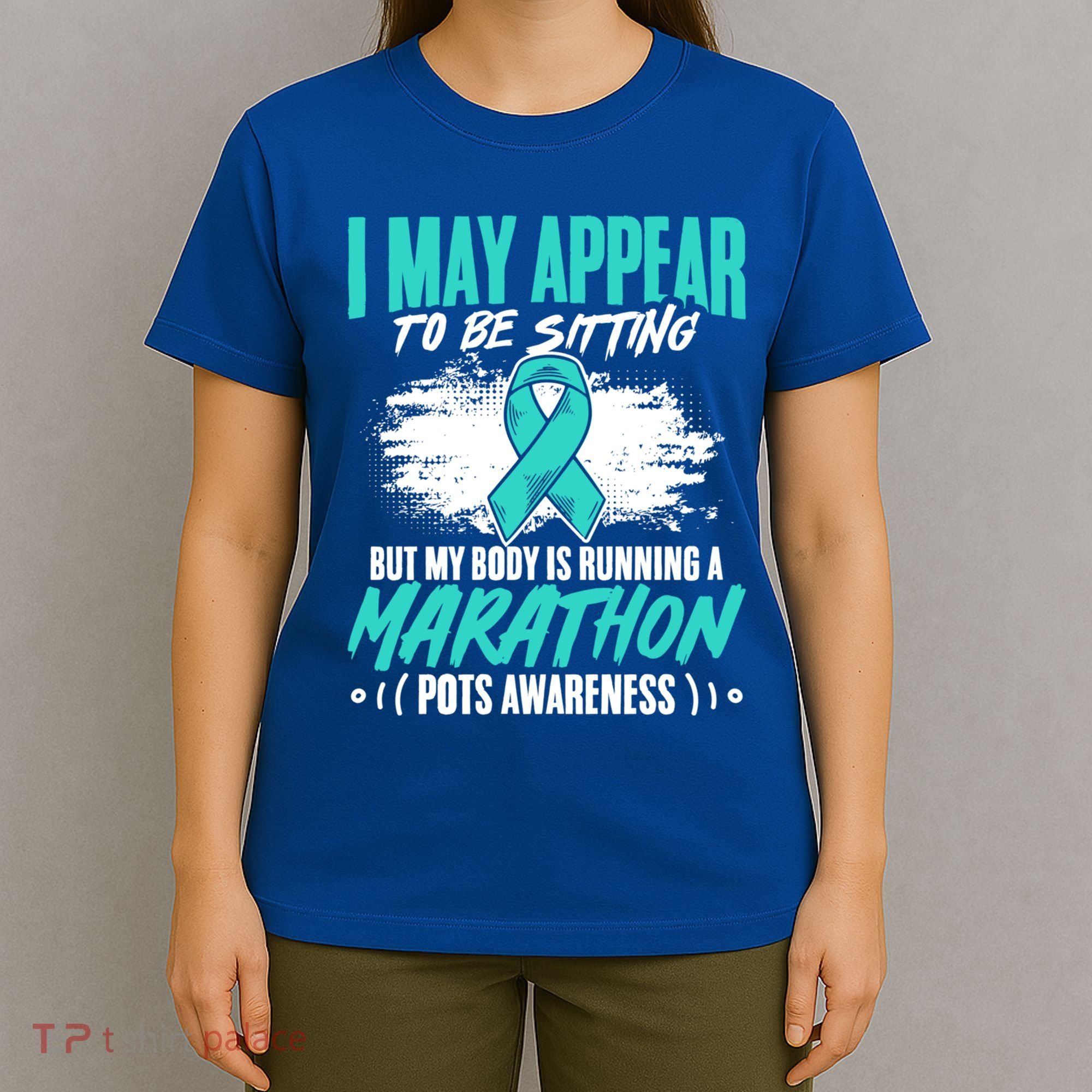 Marathon Turquoise Pots Awareness Dysautonomia Awareness Cool Gift T-Shirt
