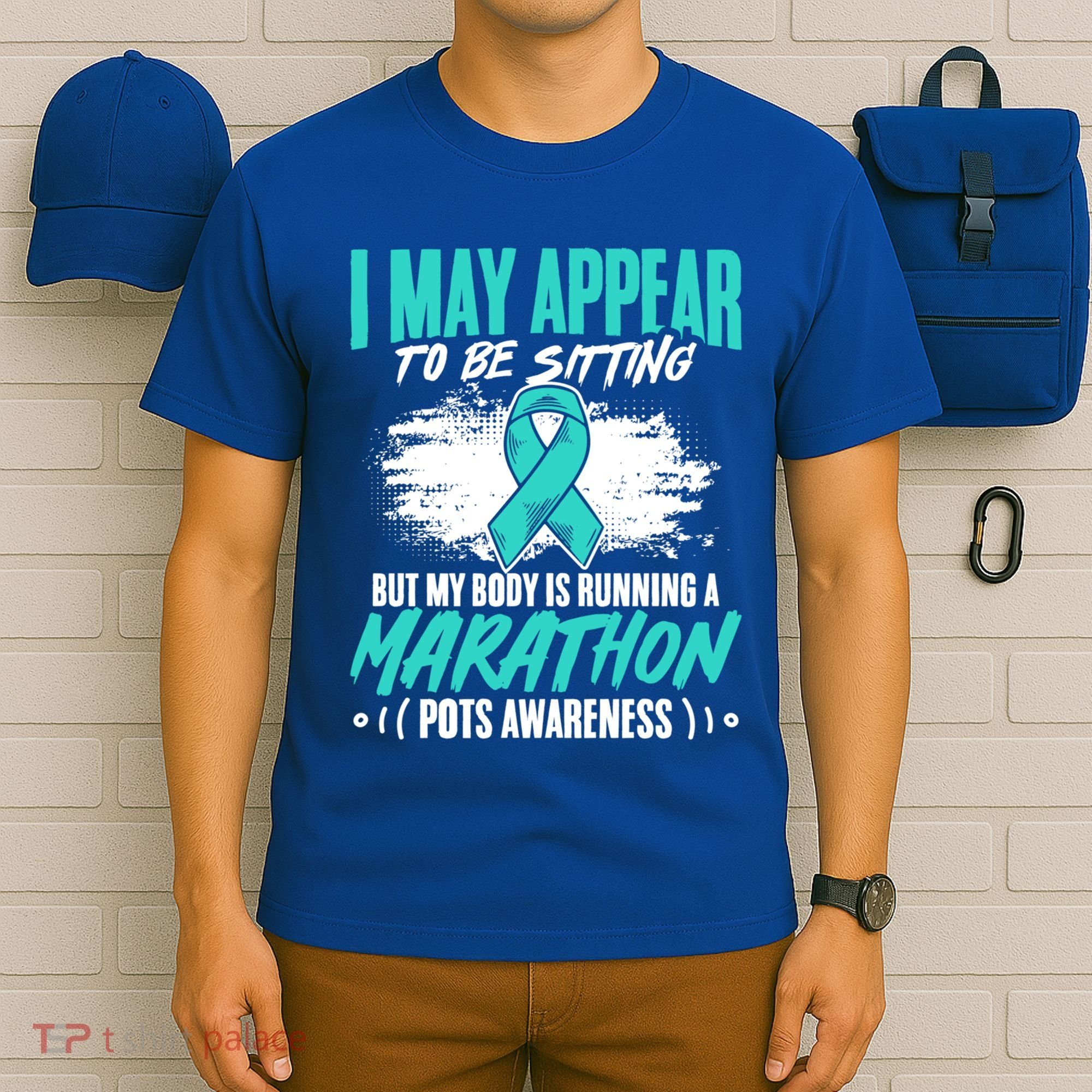 Marathon Turquoise Pots Awareness Dysautonomia Awareness Cool Gift T-Shirt