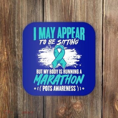 Marathon Turquoise Pots Awareness Dysautonomia Awareness Cool Gift Coaster