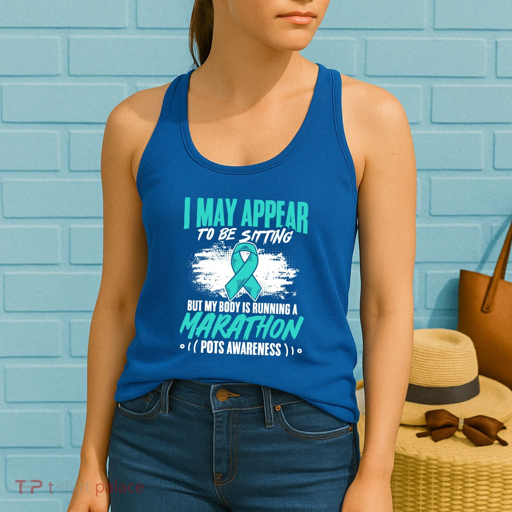 Marathon Turquoise Pots Awareness Dysautonomia Awareness Cool Gift Women's Tank Top