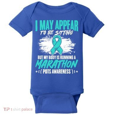 Marathon Turquoise Pots Awareness Dysautonomia Awareness Cool Gift Baby Bodysuit