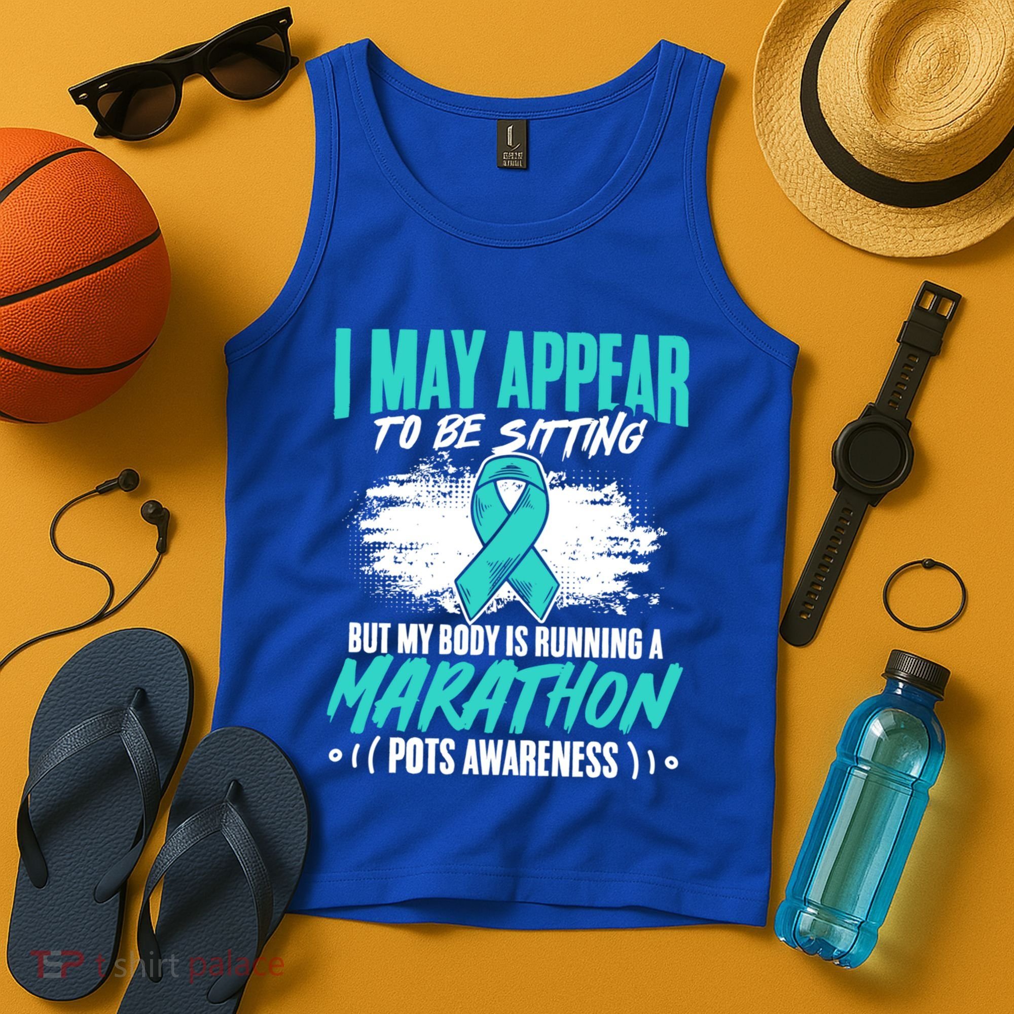 Marathon Turquoise Pots Awareness Dysautonomia Awareness Cool Gift Tank Top