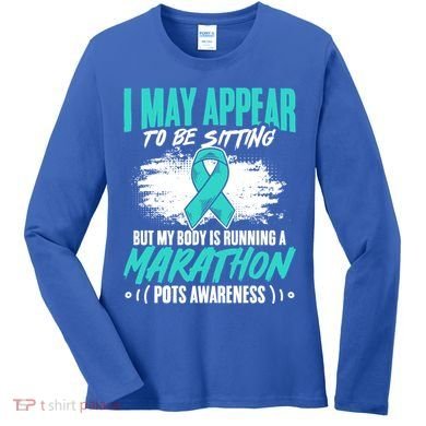 Marathon Turquoise Pots Awareness Dysautonomia Awareness Cool Gift Women's Long Sleeve Shirt