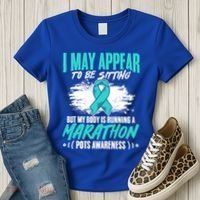 Marathon Turquoise Pots Awareness Dysautonomia Awareness Cool Gift Women's T-Shirt thumb 3