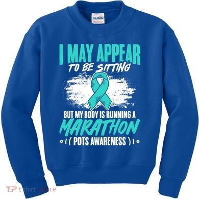 Marathon Turquoise Pots Awareness Dysautonomia Awareness Cool Gift Kids Sweatshirt