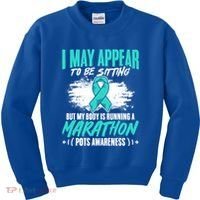 Marathon Turquoise Pots Awareness Dysautonomia Awareness Cool Gift Kids Sweatshirt thumb 0