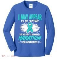 Marathon Turquoise Pots Awareness Dysautonomia Awareness Cool Gift Kids Long Sleeve Shirt thumb 0