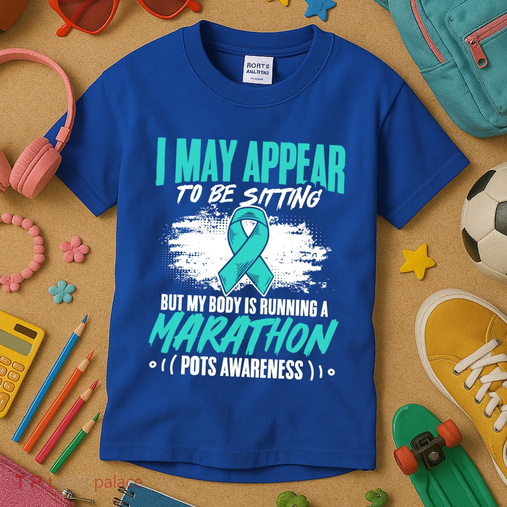 Marathon Turquoise Pots Awareness Dysautonomia Awareness Cool Gift Kids T-Shirt