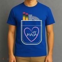 Math Teacher Pocket With Pencils And Protractor T-Shirt thumb 3