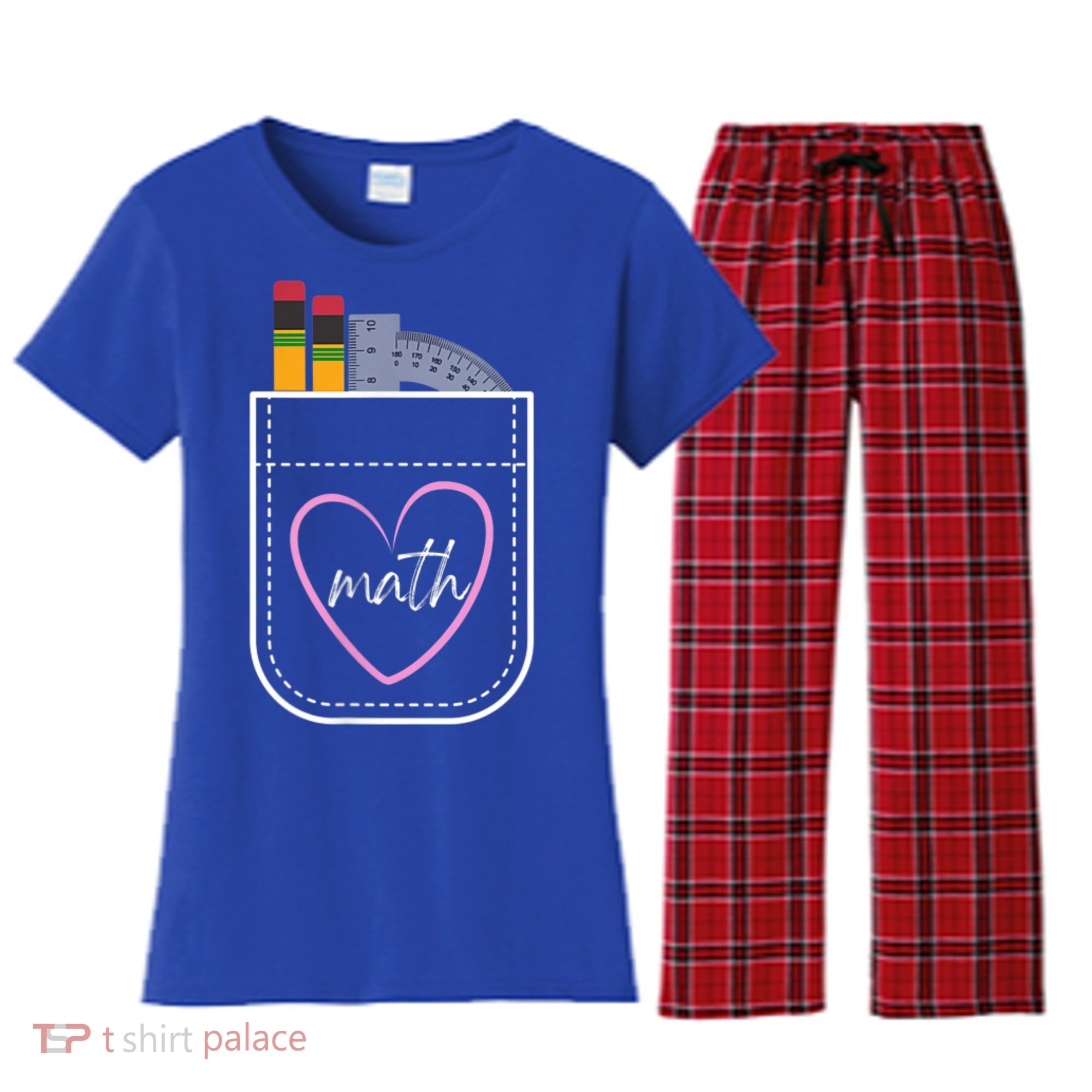 Math Teacher Pocket With Pencils And Protractor Women's Flannel Pajama Set