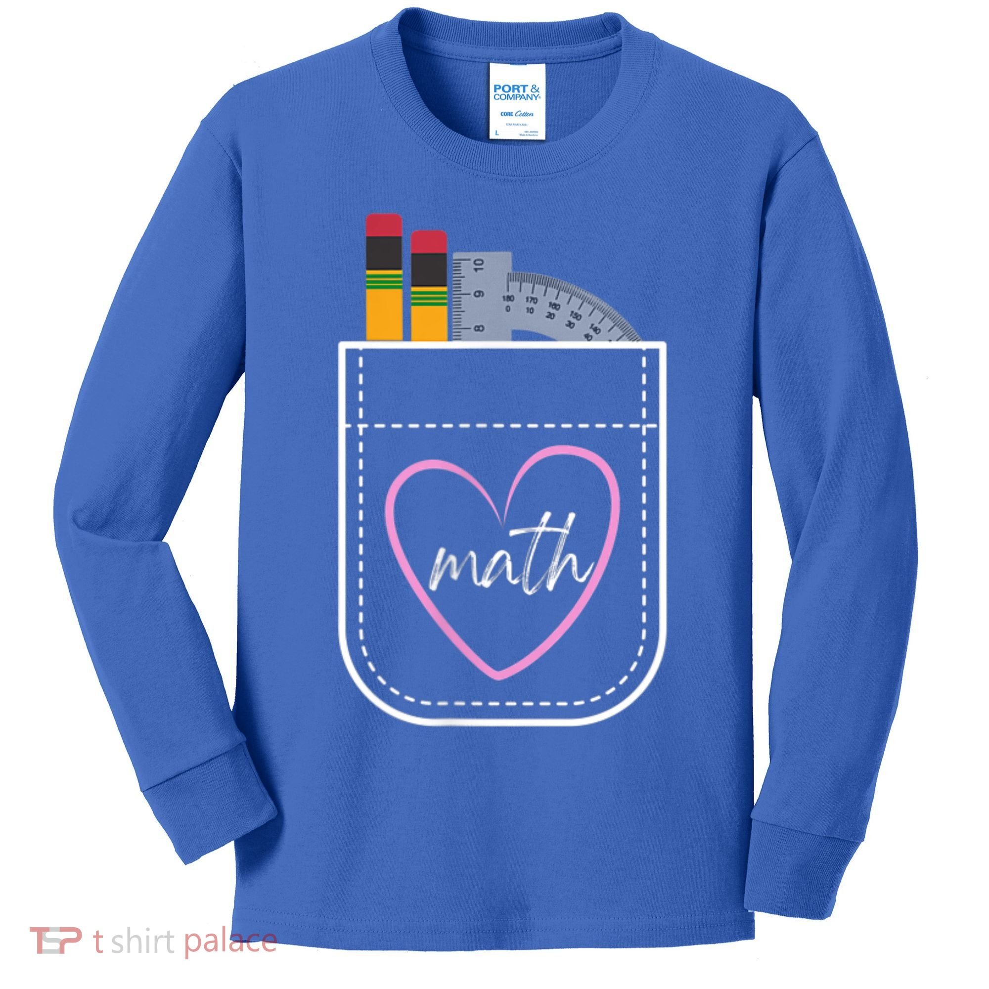 Math Teacher Pocket With Pencils And Protractor Kids Long Sleeve Shirt