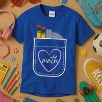 Math Teacher Pocket With Pencils And Protractor Kids T-Shirt thumb 3