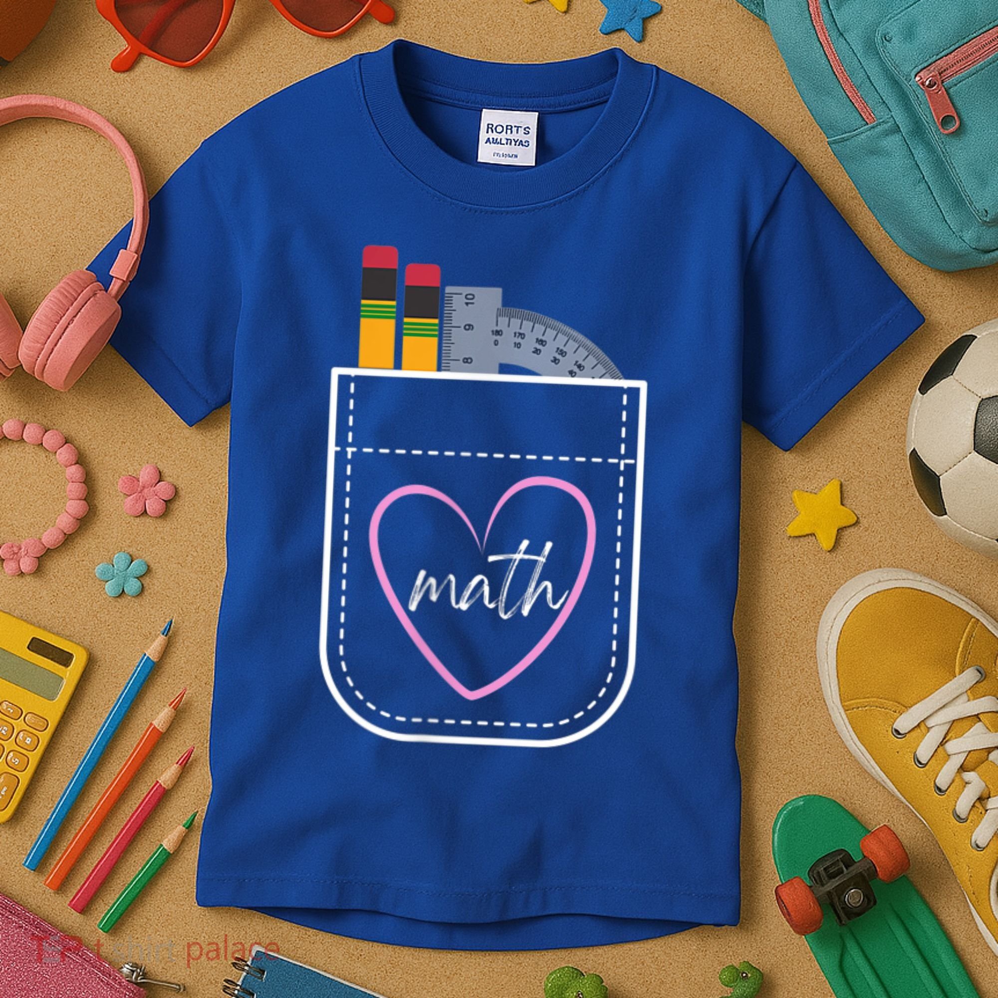 Math Teacher Pocket With Pencils And Protractor Kids T-Shirt
