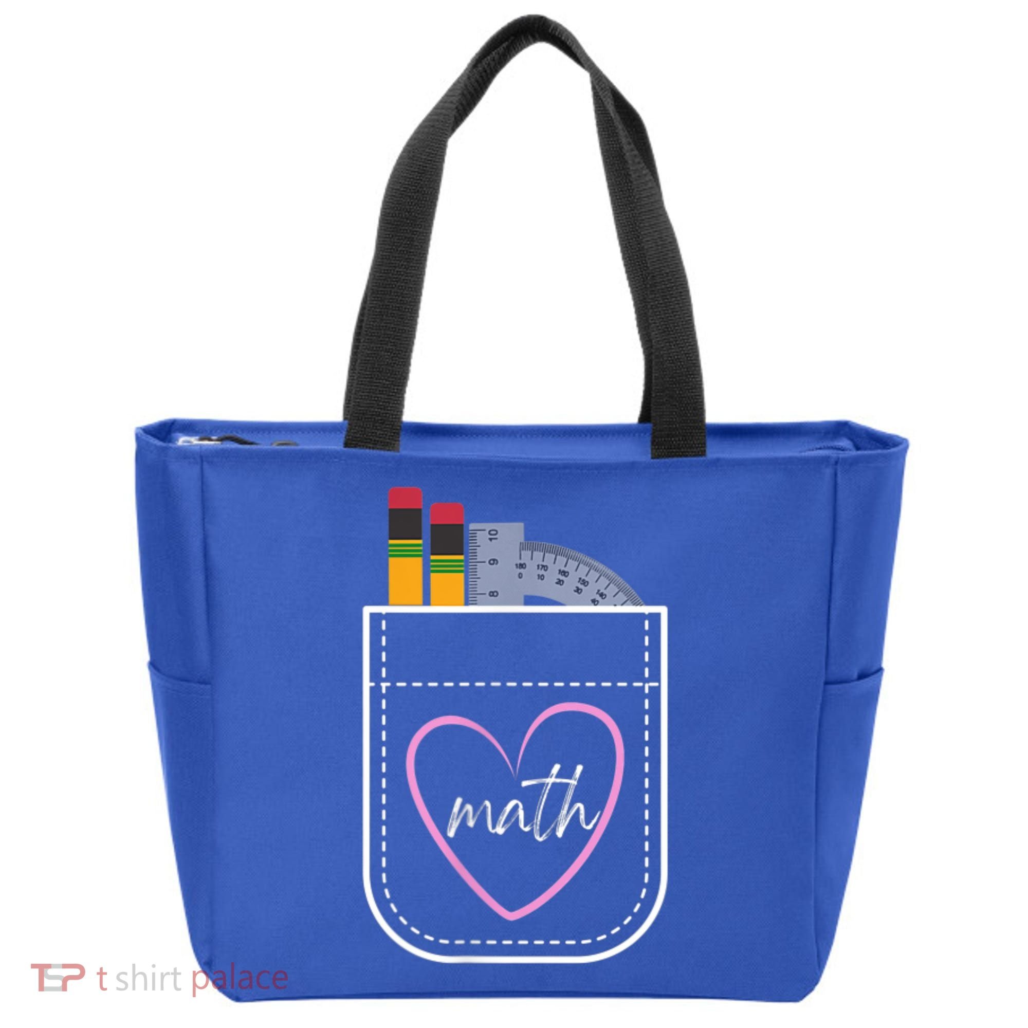 Math Teacher Pocket With Pencils And Protractor Tote Bag