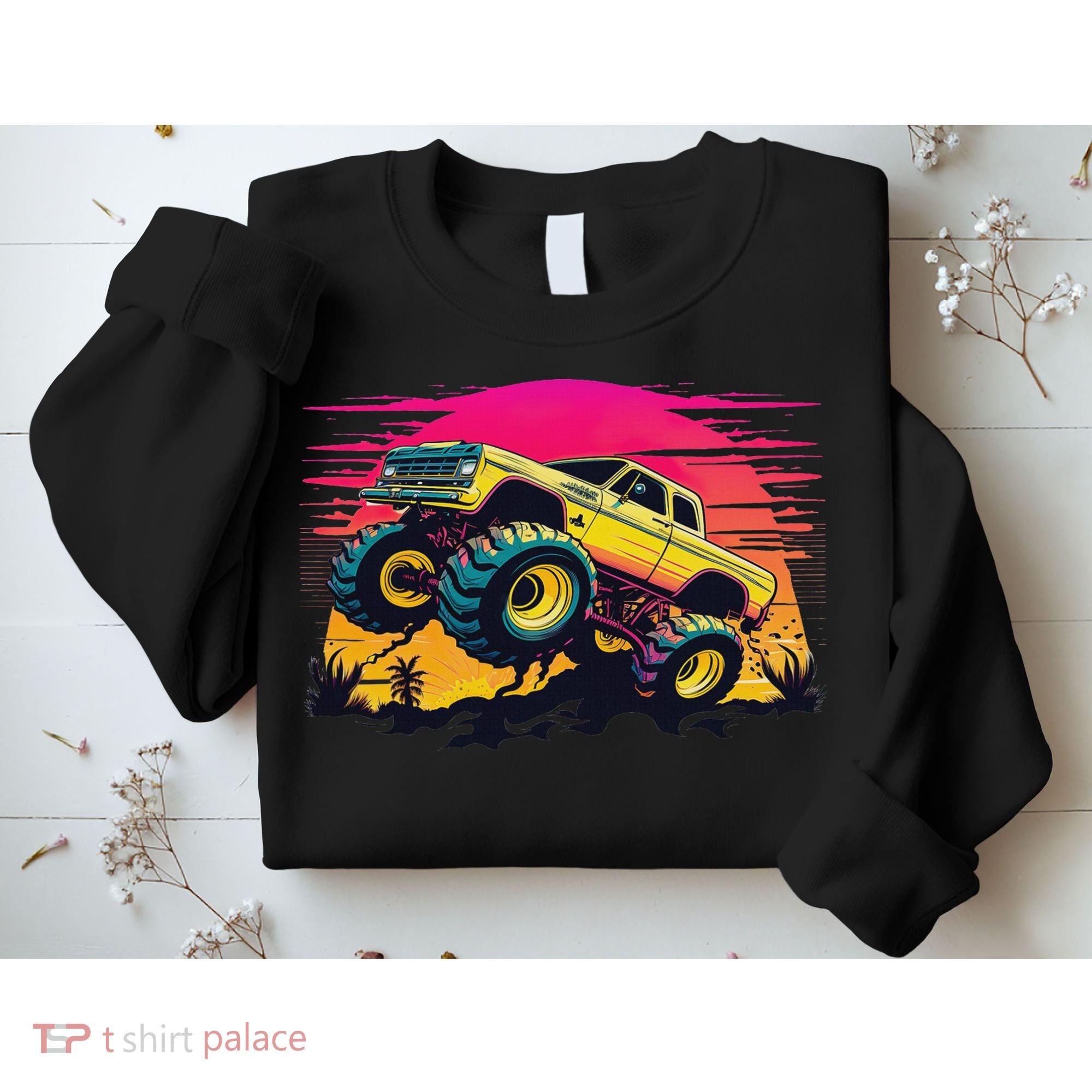 Monster Truck Retro Sunset Monster Trucks Sweatshirt