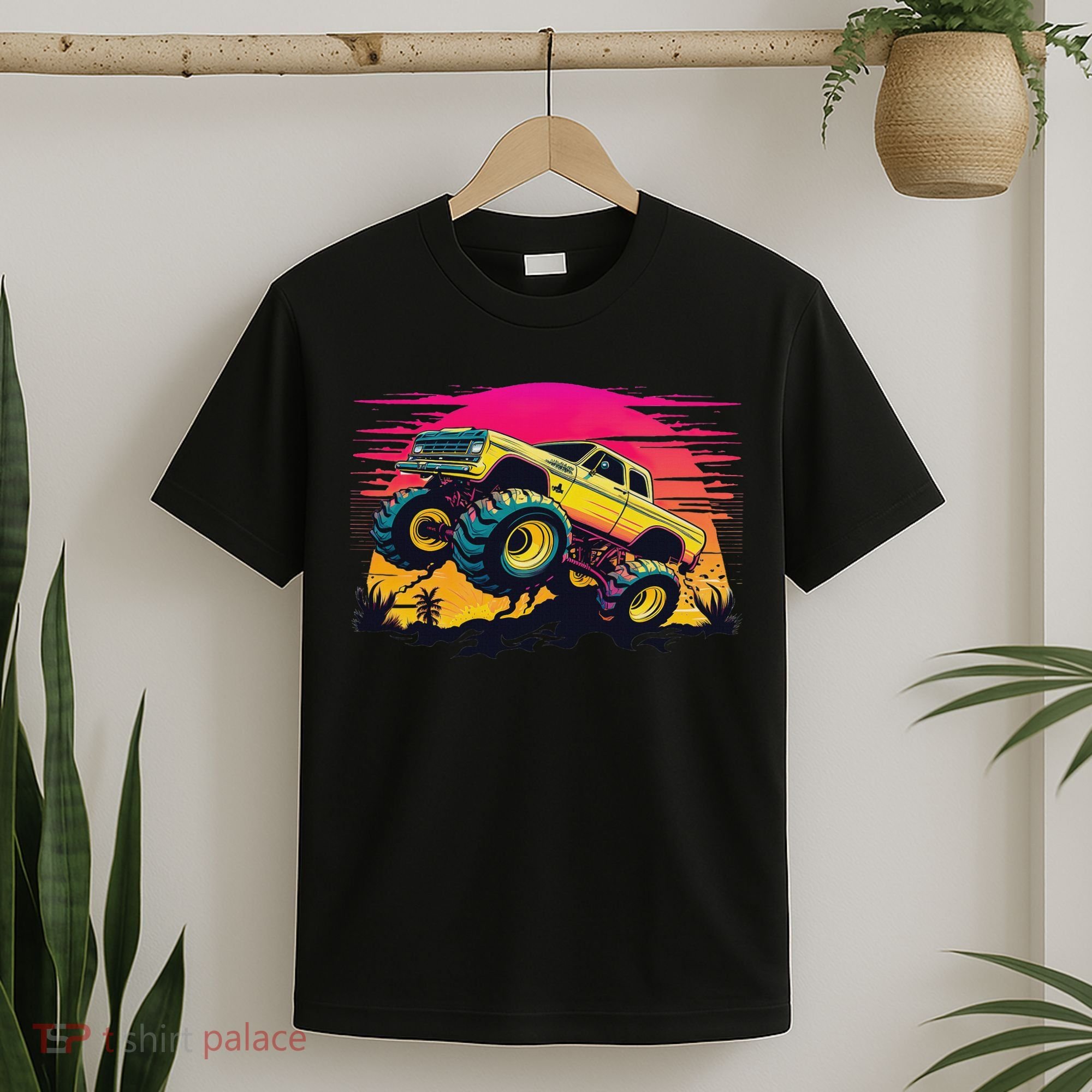 Monster Truck Retro Sunset Monster Trucks T-Shirt