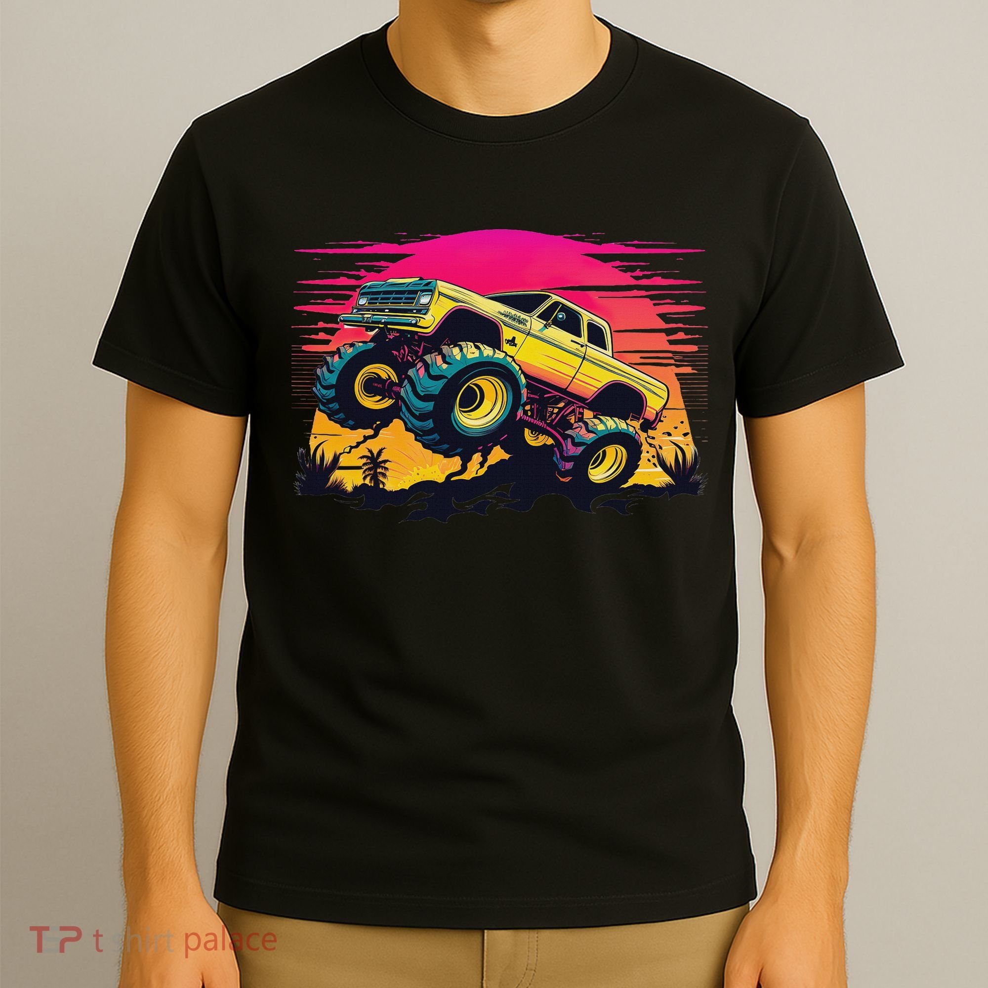 Monster Truck Retro Sunset Monster Trucks T-Shirt