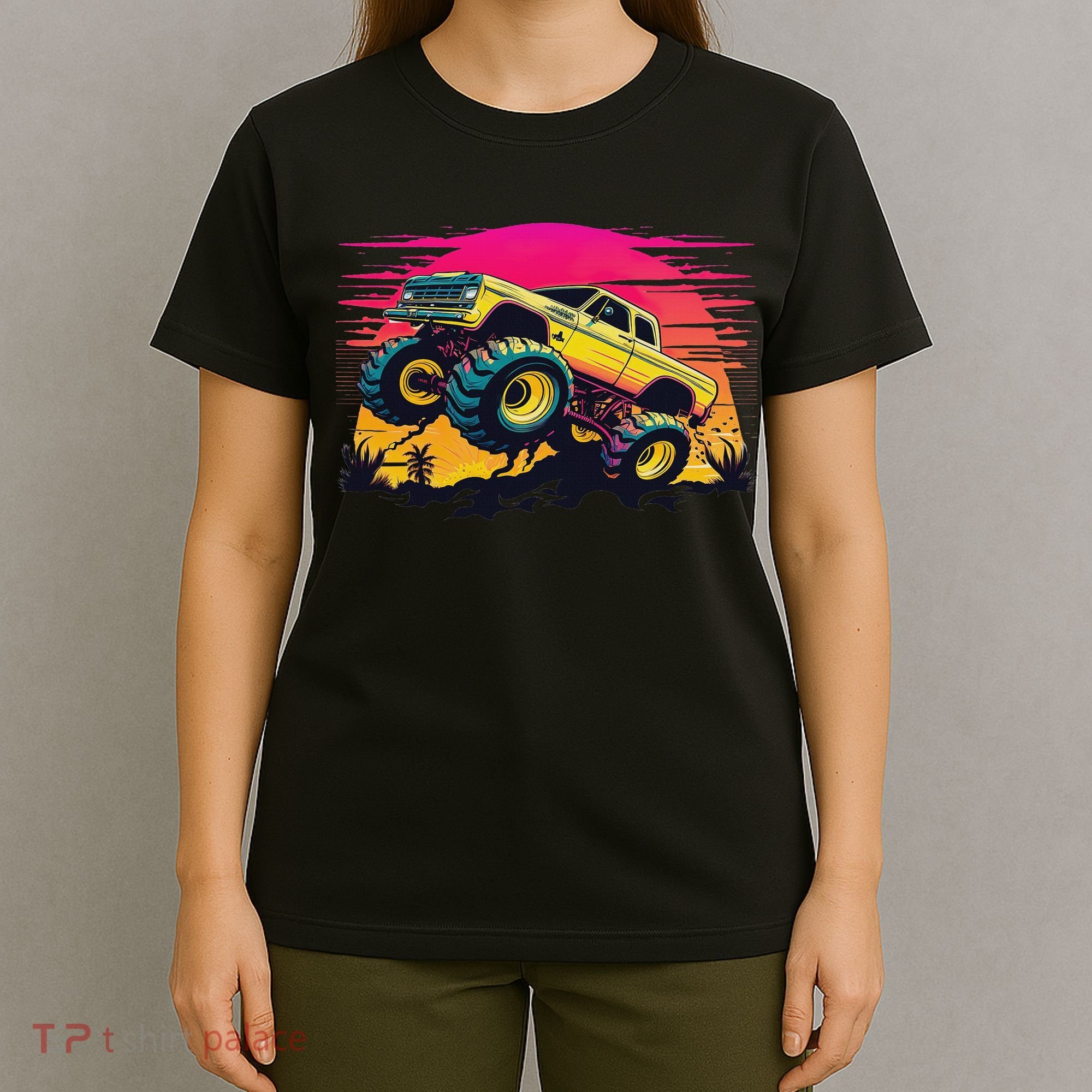 Monster Truck Retro Sunset Monster Trucks T-Shirt