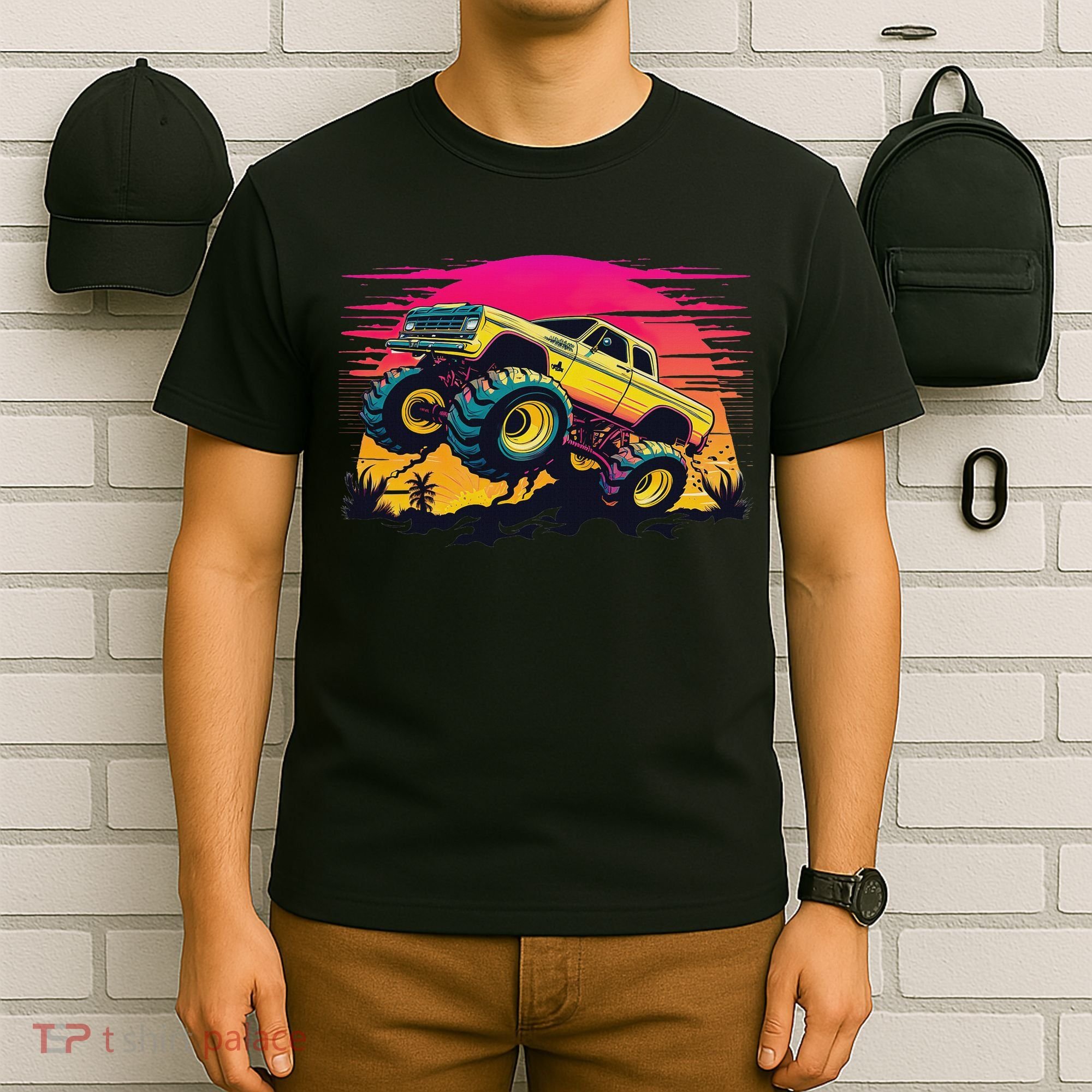 Monster Truck Retro Sunset Monster Trucks T-Shirt