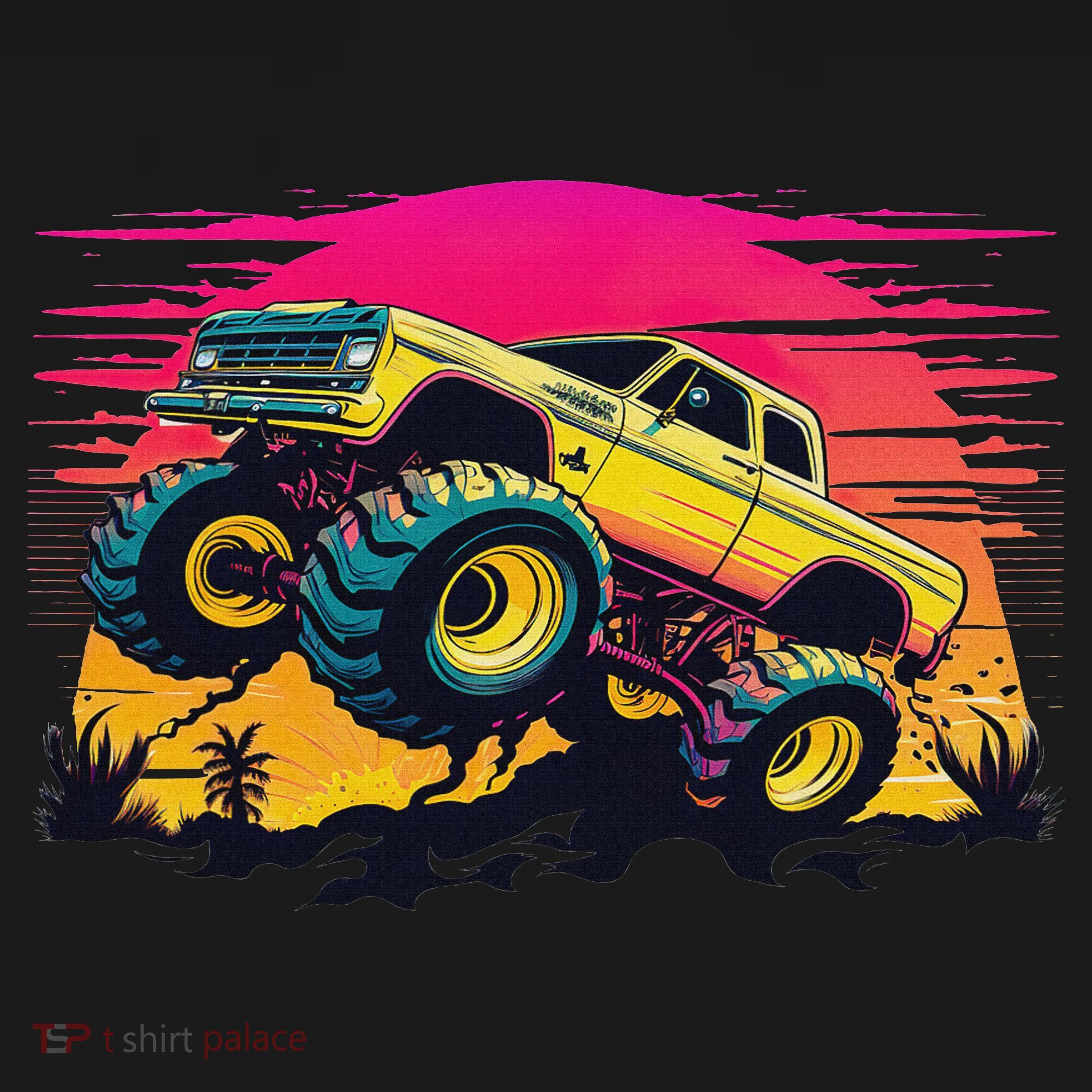 Monster Truck Retro Sunset Monster Trucks Women's Hoodie