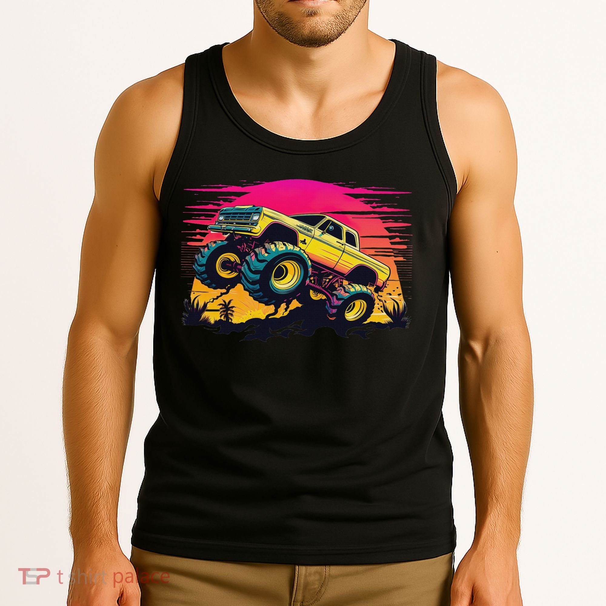 Monster Truck Retro Sunset Monster Trucks Tank Top