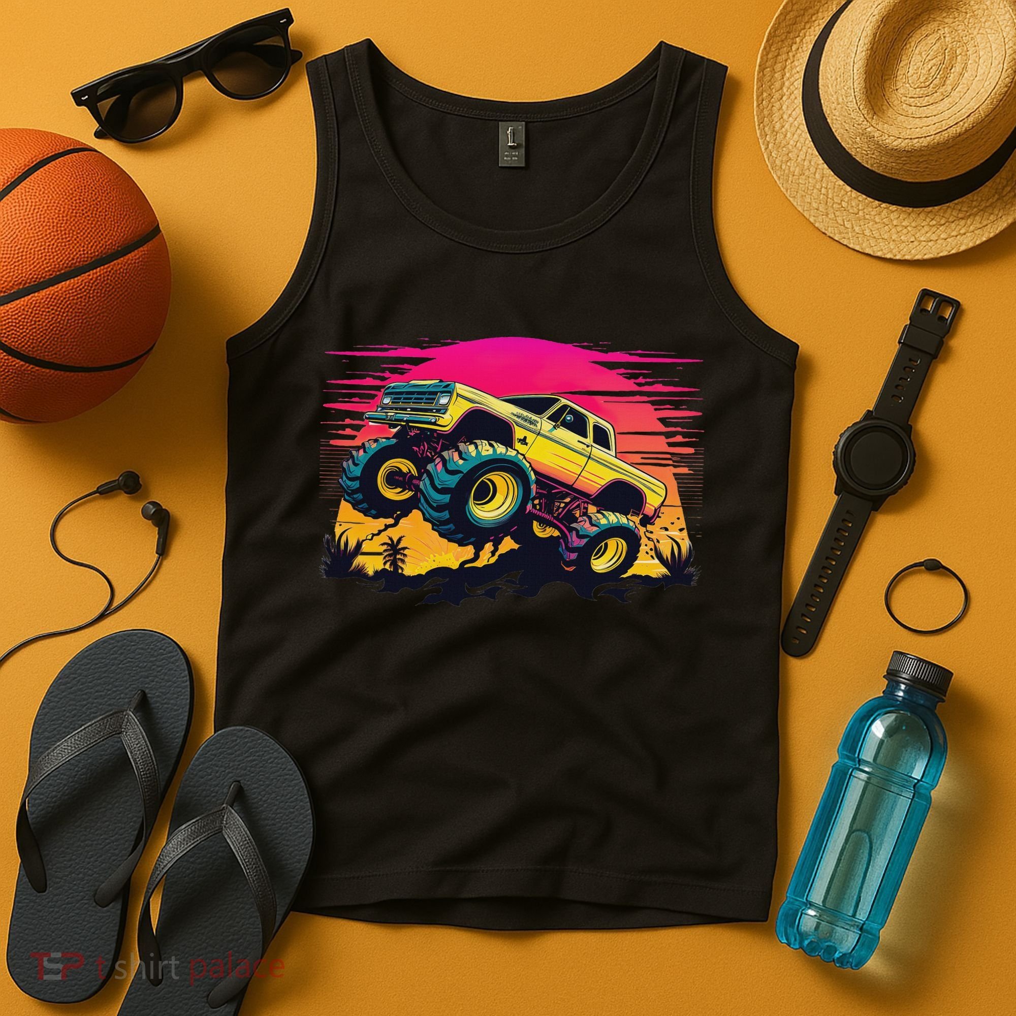 Monster Truck Retro Sunset Monster Trucks Tank Top