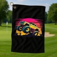 Monster Truck Retro Sunset Monster Trucks Golf Towel thumb 1