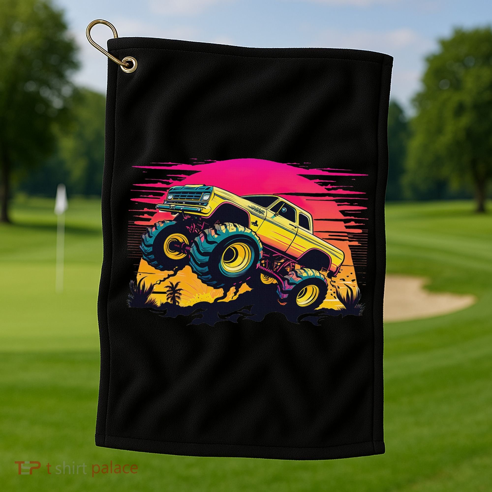 Monster Truck Retro Sunset Monster Trucks Golf Towel
