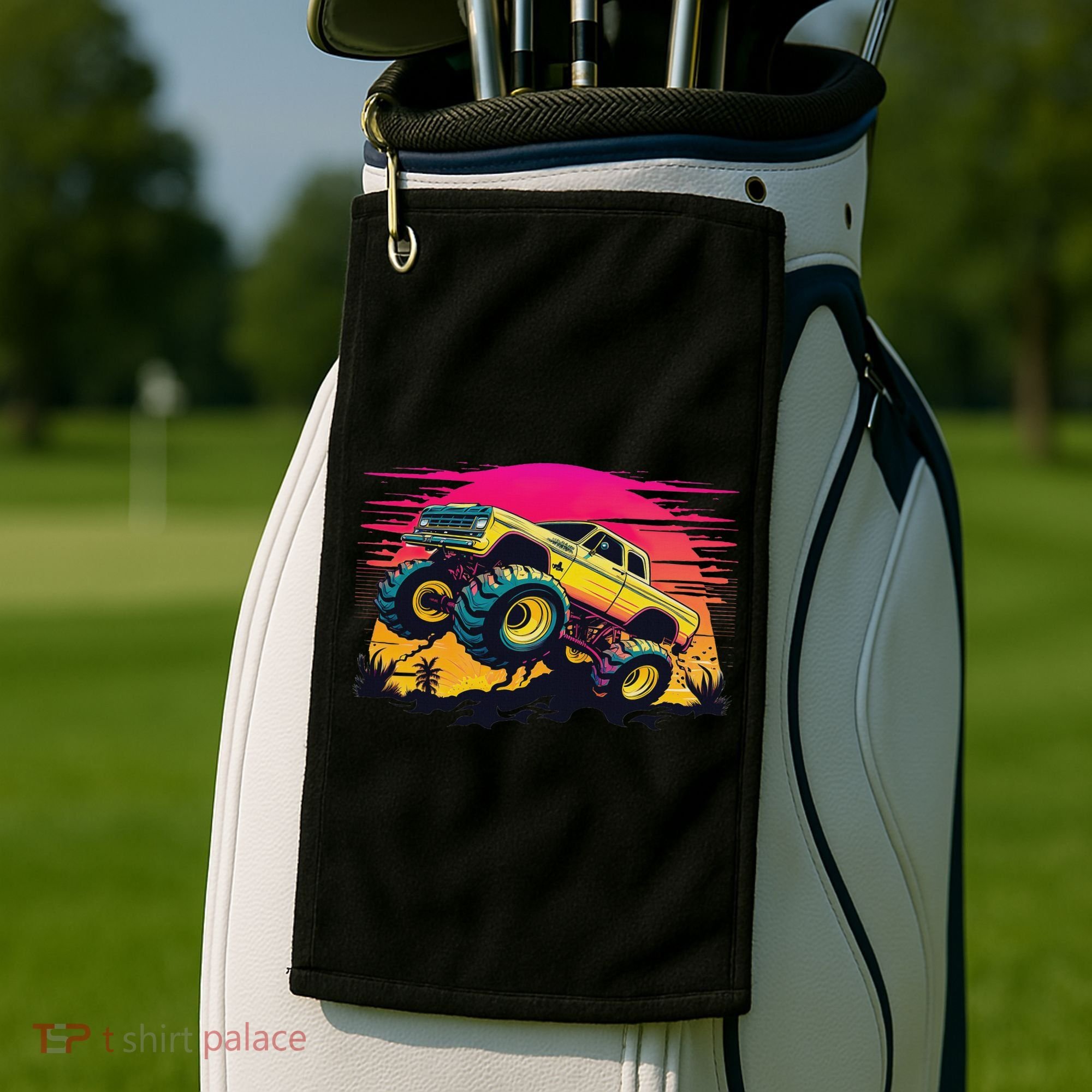 Monster Truck Retro Sunset Monster Trucks Golf Towel