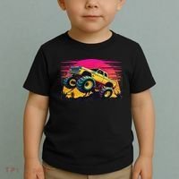 Monster Truck Retro Sunset Monster Trucks Toddler T-Shirt thumb 2