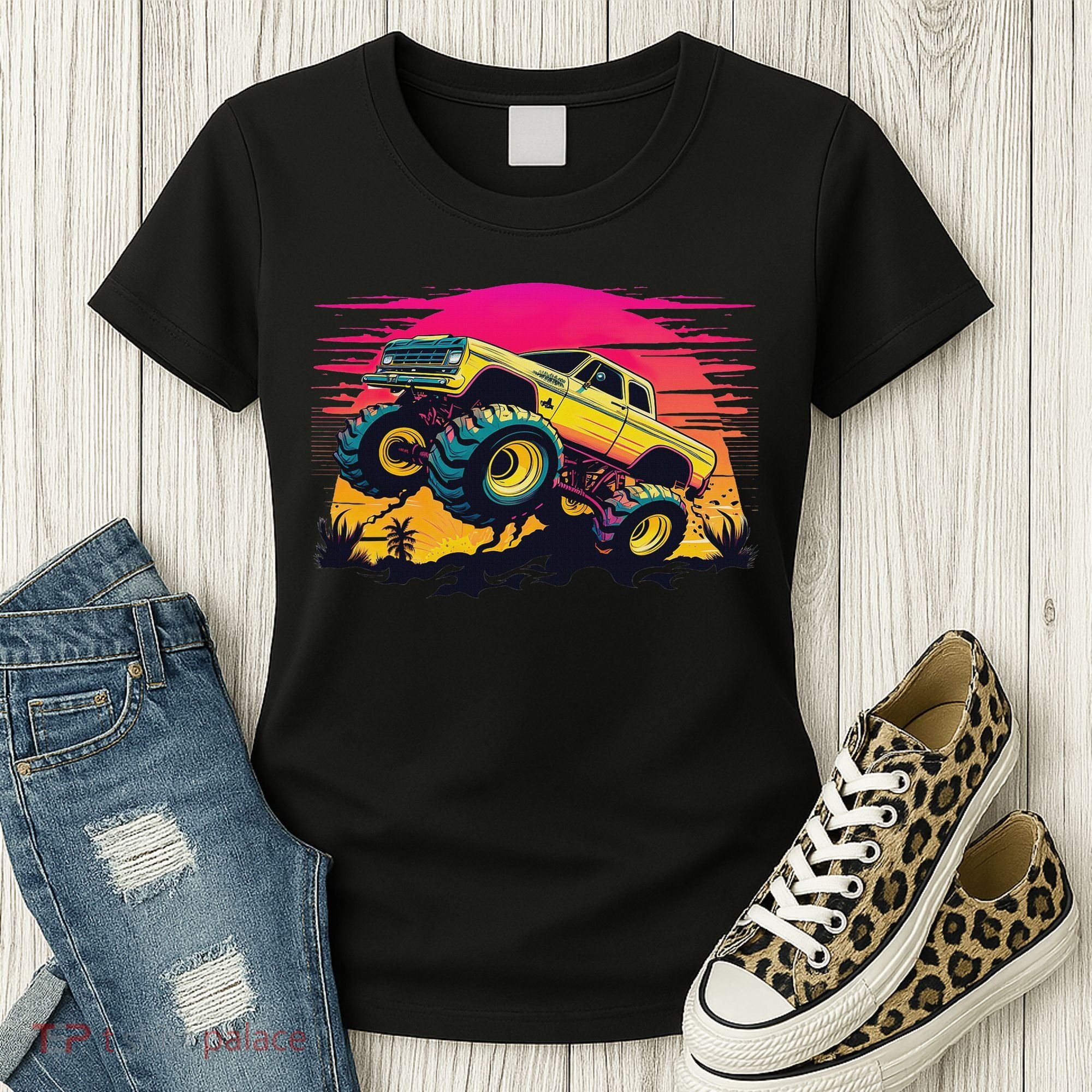 Monster Truck Retro Sunset Monster Trucks Women's T-Shirt