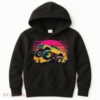 Monster Truck Retro Sunset Monster Trucks Kids Hoodie thumb 0