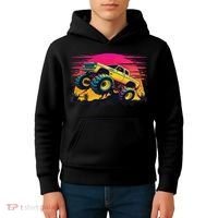 Monster Truck Retro Sunset Monster Trucks Kids Hoodie thumb 4