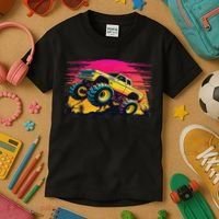 Monster Truck Retro Sunset Monster Trucks Kids T-Shirt thumb 3