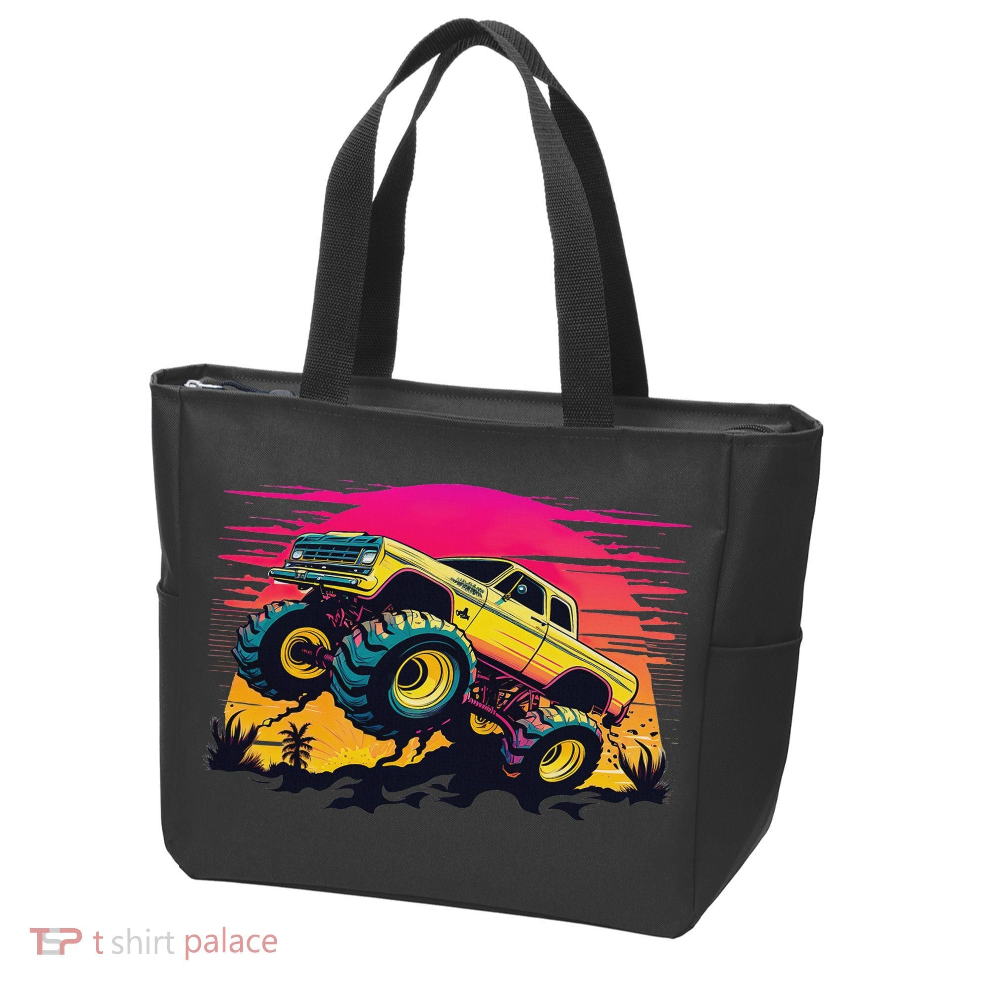 Monster Truck Retro Sunset Monster Trucks Tote Bag