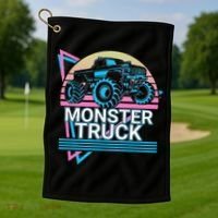 Monster Truck Retro Golf Towel thumb 1