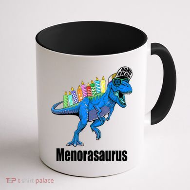 Menorasaurus T Rex Hanukkah Funny Dino Coffee Mug back