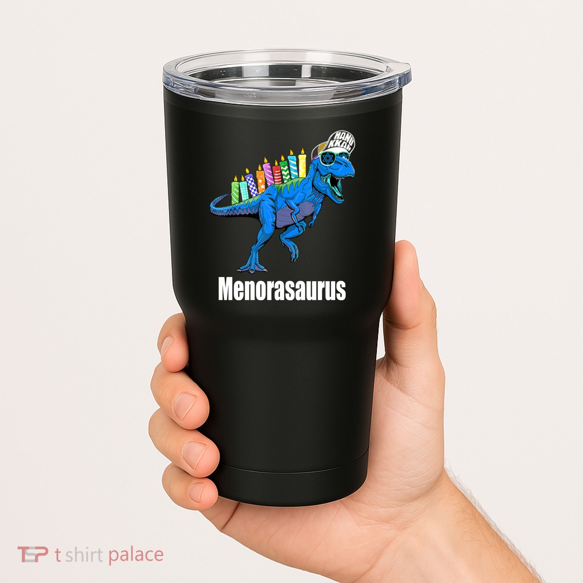 Menorasaurus T Rex Hanukkah Funny Dino Tumbler