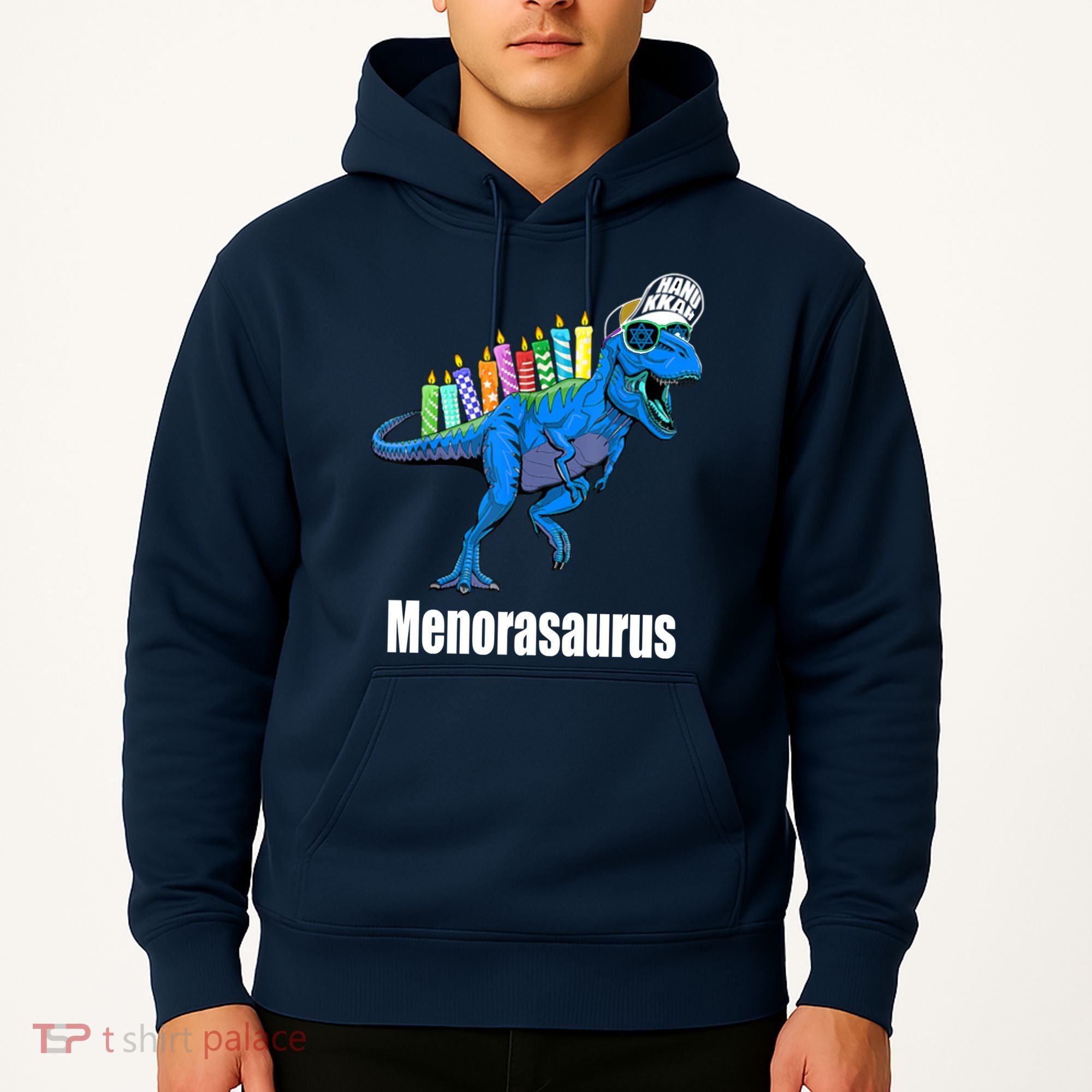 Menorasaurus T Rex Hanukkah Funny Dino Hoodie